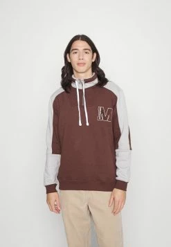 Mennace CONTRAST PANEL HALF ZIP - Sweatshirt - Brown, Herren