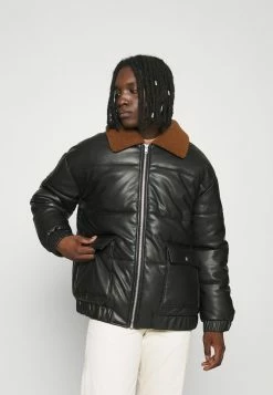 Mennace HENNESSEY BORG COLLAR JACKET - Kunstlederjacke - Black, Herren